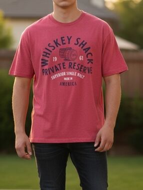 Whiskey Shack Red Crewneck  Graphic Tee 2XLT Soft Red